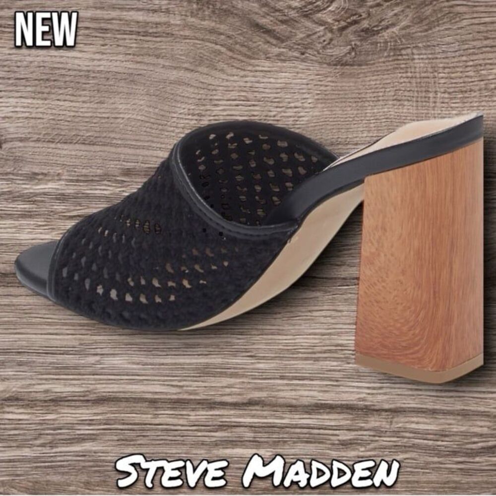 New NIB Women's Steve Madden Cataleya Block Heel Sandal Shoes - 9M - Black - Picture 4 of 6